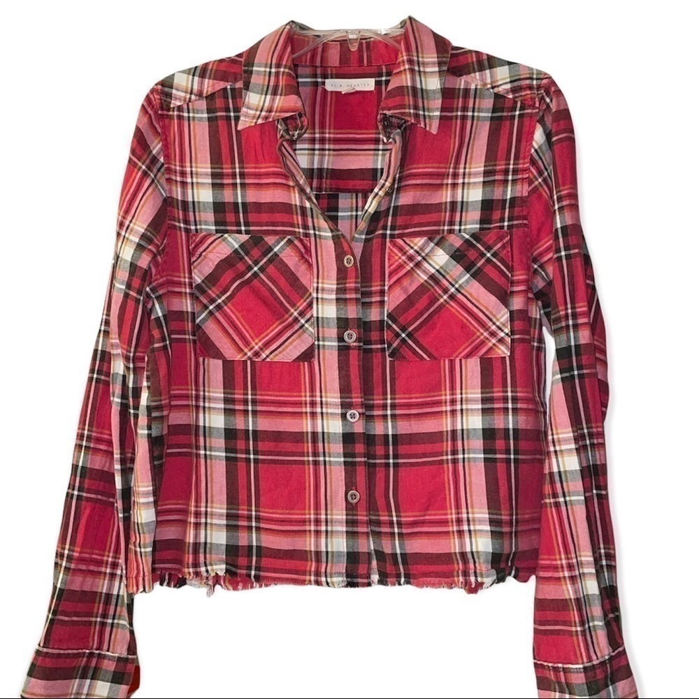 L.A. Hearts Plaid Long Sleeve Button Down Cropped Shirt Size Small